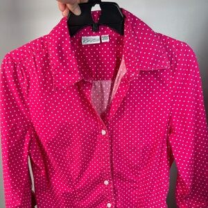 Kim Rogers Hot Pink Polka Dot Button-Up Blouse (M)